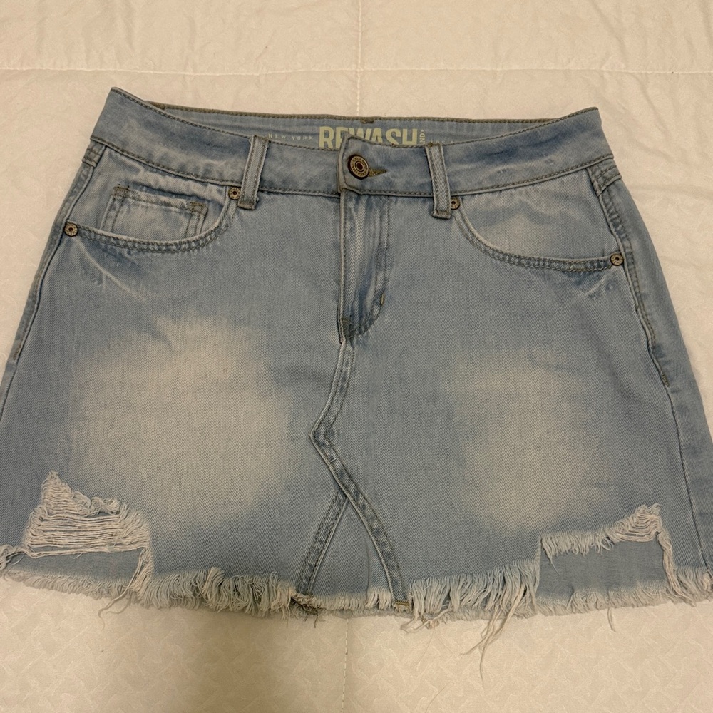 Rewash Light Wash Distressed Denim Mini Skirt